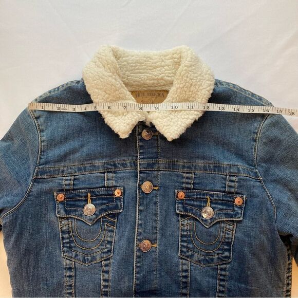 True Religion Deadstock Sherpa Lined Denim Trucker Jacket Size Large - Picture 12 of 15